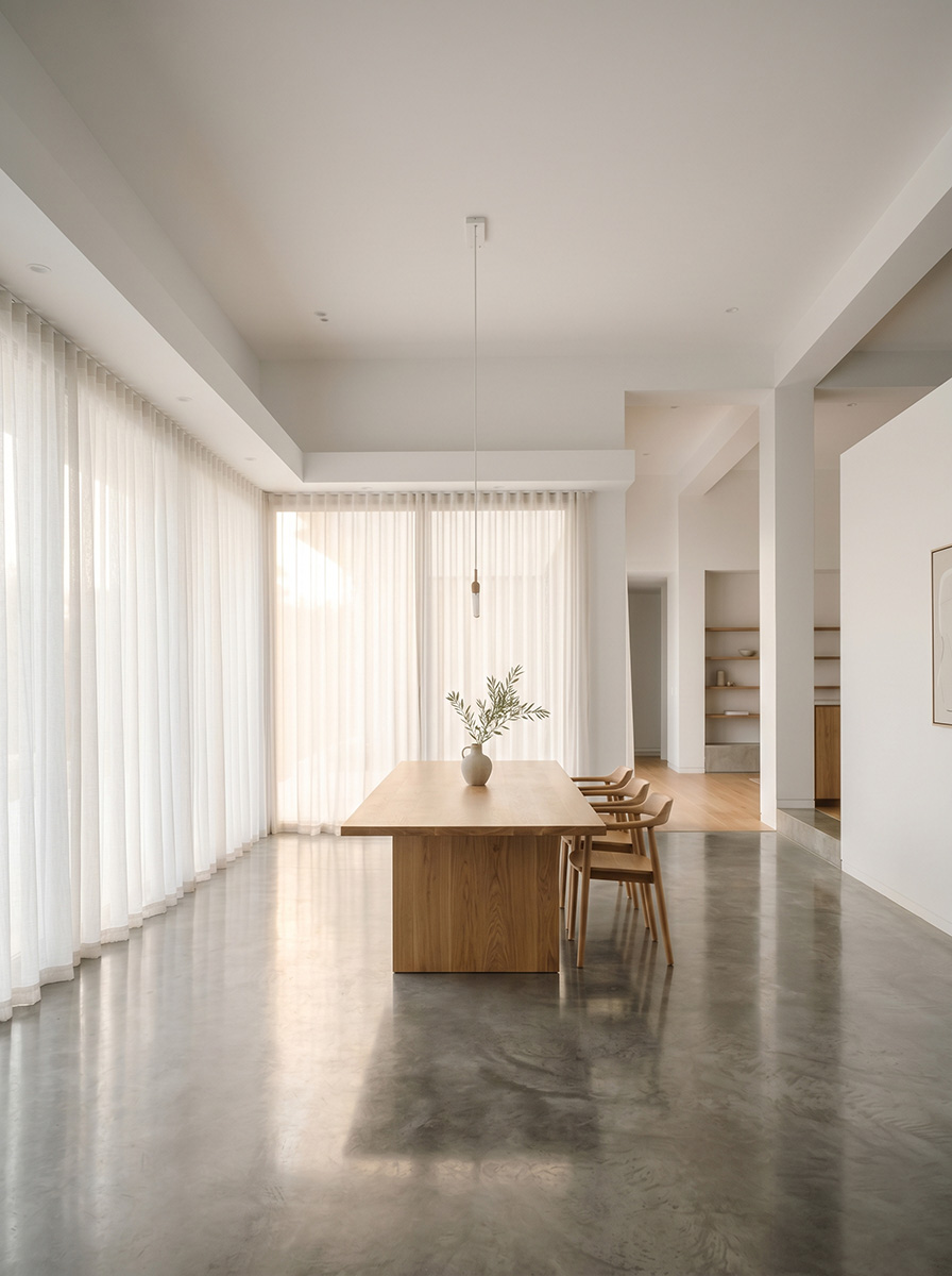 Sheer curtains in a modern dining room